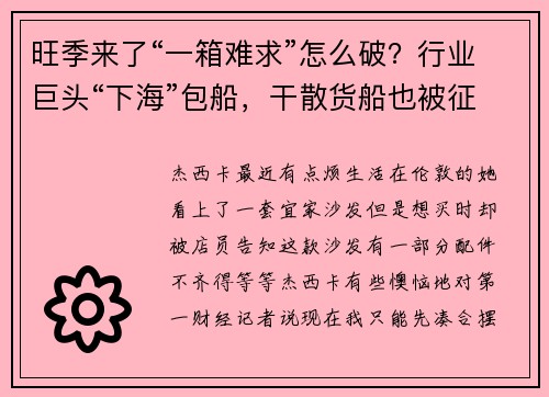 旺季来了“一箱难求”怎么破？行业巨头“下海”包船，干散货船也被征用